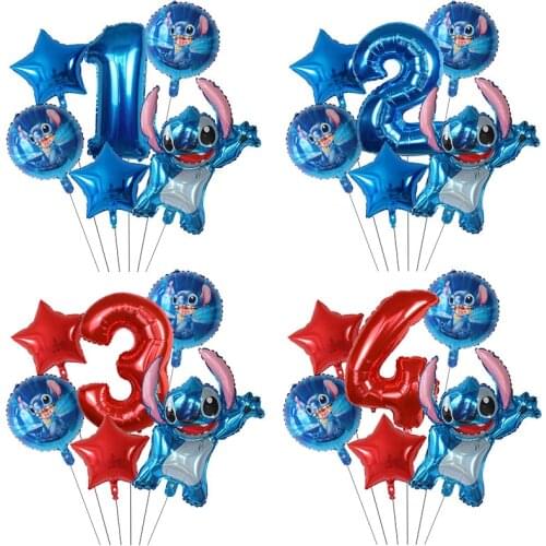 6pcs Red Blue Cartoon Lilo & Stitch Foil Balloons Set 30inch Number Globos Baby Shower Birthday Party Decorations Kids Toy Gift