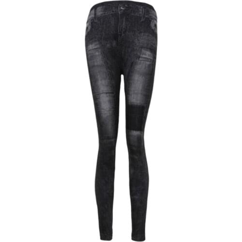 2021 New High Waist Faux Denim Jean Leggings Slim Elastic Seamless Skinny Pencil Pant Female Workout Running Leggings