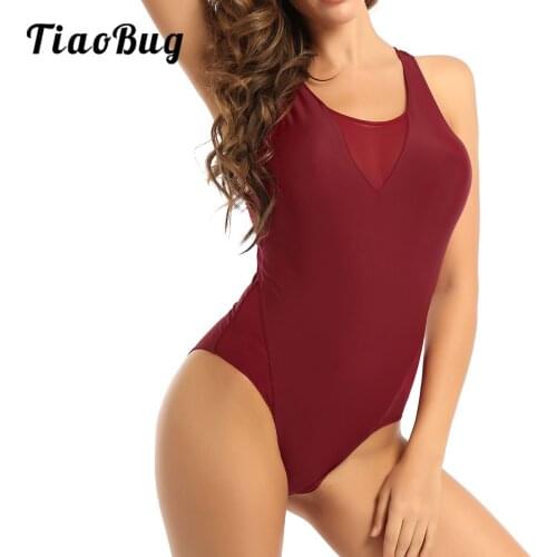 Sexy Women Black Mesh Dance Leotards Sleeveless Leotard Adult Girls Ballet Gymnastics Bodysuit Swimwear