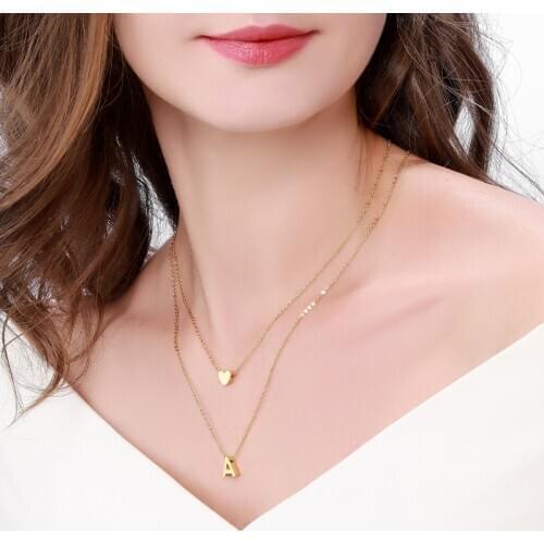 Letter Necklace Tiny Dainty Heart Initial Necklace Stainless Steel Necklace Name Chain Choker Pendant Necklaces For Women Gift