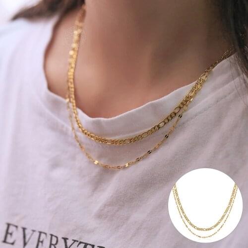 Simple Figaro Chain Necklace for Women Minimalist Stainless Steel Marina Link Necklaces Collar Neck Jewelry Adjustable DN296