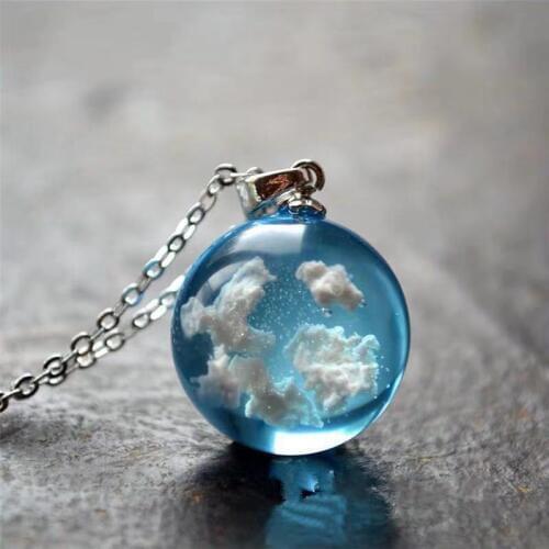 RONGQING 1pcs fashion Handmade blue sky white clouds resin glass ball charm pendant necklace jewelry