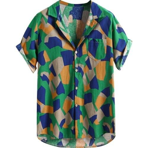 Hawaiian Pattern Men Shirt Printed Shirts Streetwear Chemise Homme Camisas Hombre Cotton Lien Shirt Streetwear Pocket Blouse
