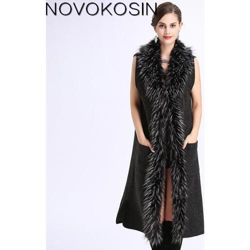 SC141 Women Shawl Faux Fur Neck Capes Soft Poncho 2017 Winter Oversized Knitted Long Faux Cashmere Sleeveless Cardigan Coat