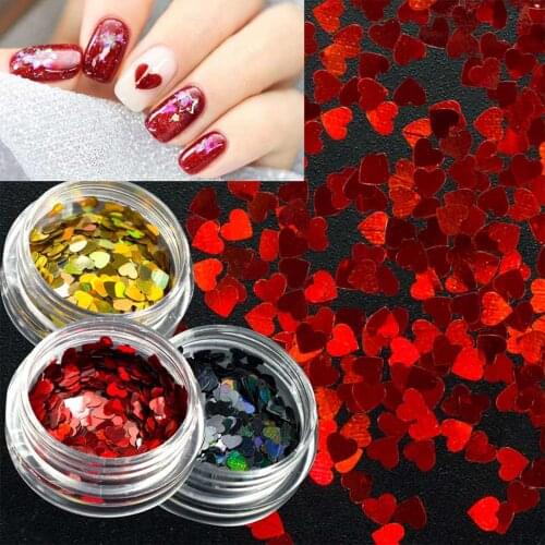 Sweet Love Heart Nail Glitter Sequins Gold/Red Shinning Paillettes Nail Art Decor Flakes Heart Design Manicure Supplies Tools