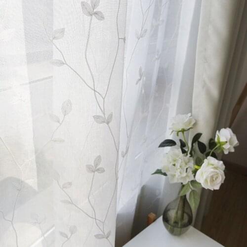Modern Curtains for Living Dining Room Bedroom Study Pastoral Embroidery Tulle Thorn Leaf Semi-transparent Imitation Linen Yarn