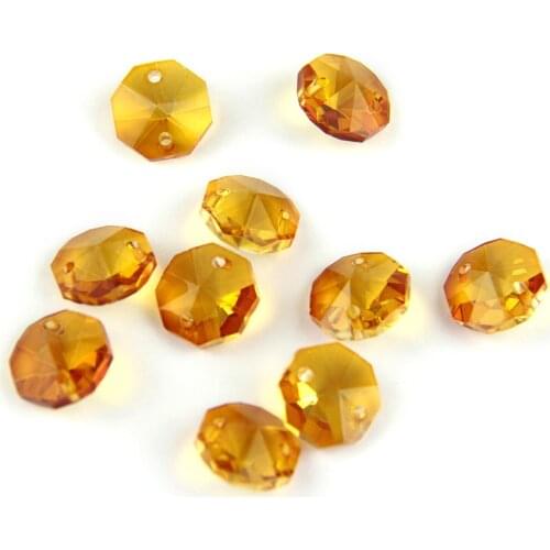 Amber 14mm Octagon Beads With 1 Hole/2 Holes Crystal Lighting Lamp Parts Beads Strand Component For Home Wedding & DIY
