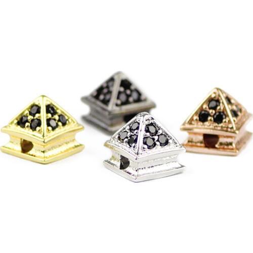 YHBZRET 4pcs Tower shape Pendants Copper Spacer Black Rhinestone charms Loose beads For Jewelry making bracelet DIY Findings
