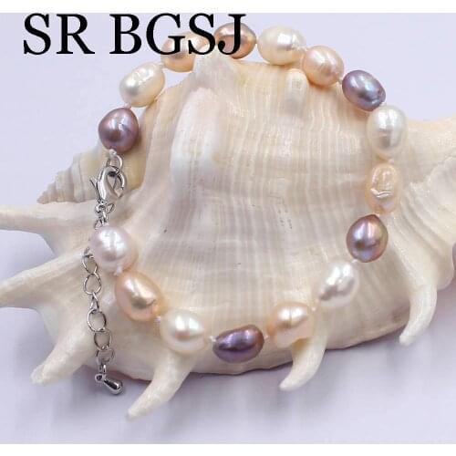 Free Shipping 9-10mm White Pink Purple Freeform Natural Freshwater Pearl Knot Women Adjusble Pearl Bracelet 7inch