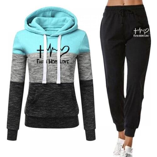 Winter Tracksuit Women 2 Piece Set Print Hoodies+Pants Womens Sports Suit Hooded Sweatshirt Set Female Winter Clothes