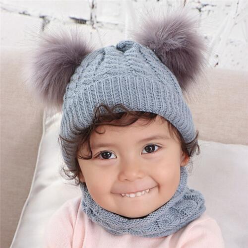 Winter hat and scarf for children faux scorpion hair ball baby knitting hats scarves set kids wool sjaal muts bonnet echarpe