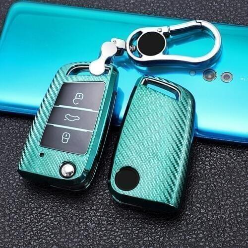 1x Carbon Fiber Style Full Cover Protection TPU Car Key Fob Cover For Golf 7/GTI 7/Golf R R20/MK7 MKVII Keyless Entry 3-Buttons