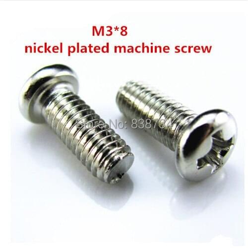 1000pcs m3*8 carbon steel with nickel coated phillip cross pan round head electronic l screw machine screw