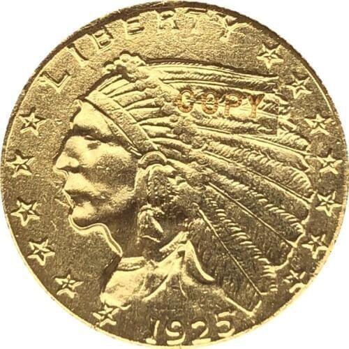 24-K gold plated 1925-D $2.5 GOLD Indian Half Eagle Coin Copy Free shipping