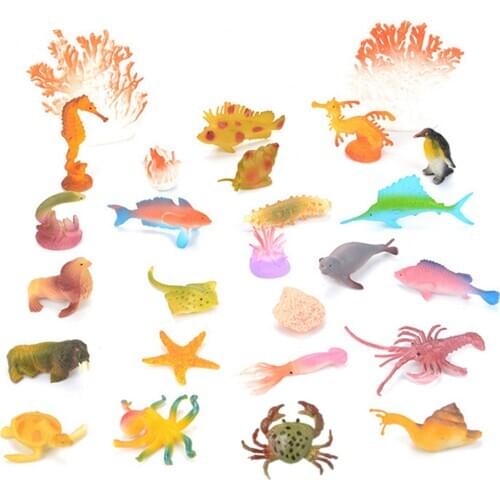 26pcs Mini Simulation Ocean Sea Animal insect Toy Child Bath Toy Set for Children Kids Educational Party Cake Cupcake Decoration