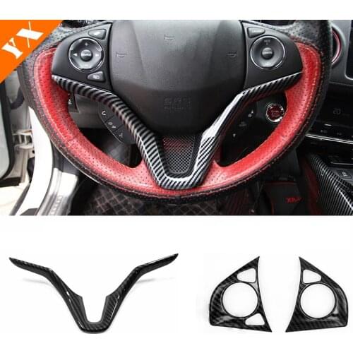 ABS Carbon 3pcs for Honda VEZEL HRV HR-V Car Steering Wheel Switch Button Panel Frame Cover Trim 2015 2016 2017 Accessories