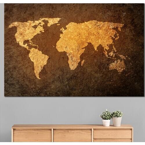 Abstract 3D World Map Canvas Painting Classical Black World Map Print On Canvas for Office Room Picture Wall Art Cuadros Décor