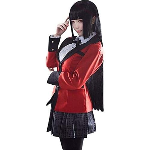 Holloween Cosplay Costumes Anime Kakegurui Yumeko Jabami School Girls Uniform Full Set Jacket+Shirt+Skirt+Stockings+Tie+WigShoes