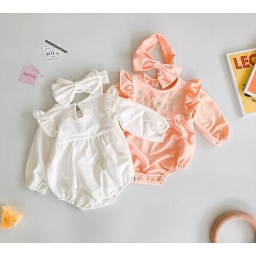 Infantil Baby Girl Clothes Spring Autumn Baptism Kids Birthday Bodysuit+Headband 2Pcs High Quality Kids Girls Clothing 0-24m