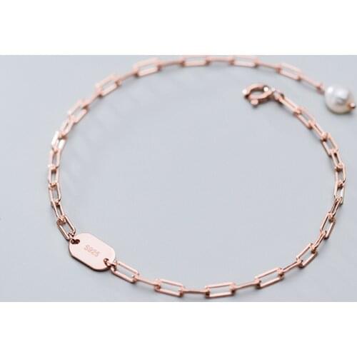 MloveAcc Brand New 925 Sterling Silver Linked Chain Bracelet with Tag for Women Fashion Silver Chain Bracelet Bangle