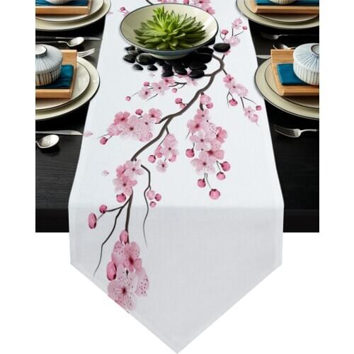 Japanese Cherry Blossom Table Runner Home Kitchen Decorative Table Runner for Wedding Party Cake Floral Tablecloth
