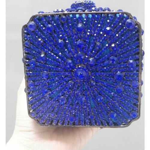 Designer Square Shape Blue Rhinestone Diamond Evening Clutch Bags Bridal Chain Handbags Fashion Elegant Women’s Crystal Clutches