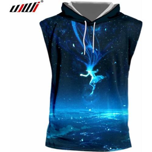 UJWI New Creative Design Men 3d Print Dancer In Space T-shirts Man Hip Hop Tee Shirt Homme O Neck Sleeveless Hooded Hoody Unisex
