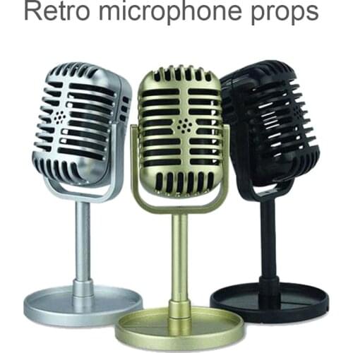 Simulation Classic Retro Dynamic Vocal Microphone Model Vintage Mic Universal Stand Prop for Live Performance Studio Record