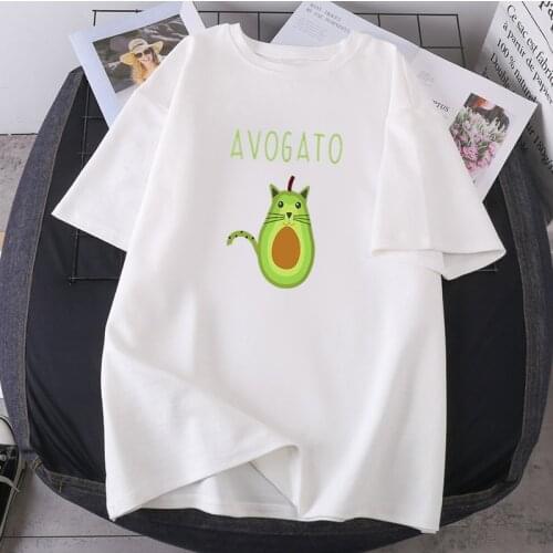 Kawaii Avocado Funny Cartoon T-shirts Woman Summer Short Sleeve Lady Fashion Clothes Hip Hop O-neck Tees 2021 New Leisure Female