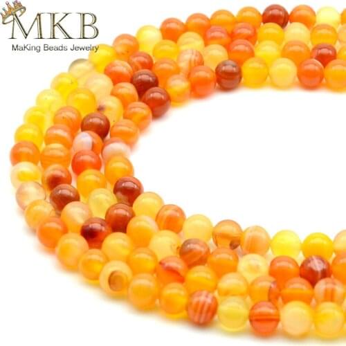 Natural Stone Orange Striped Agates Round Beads For Jewerly Making 4 6 8 10 12mm Beads Diy Bracelet Necklace Wholesale Bijoux