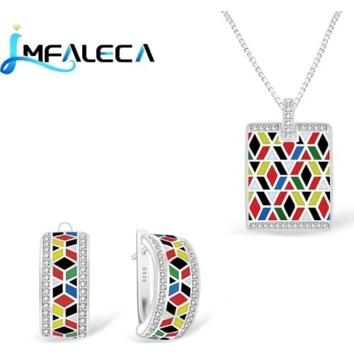 LMFALECA White Topaz Necklace Earring 925 Silver Jewelry Sets Enamel Clip Earring Fine Jewellry for Women Birthday Gift