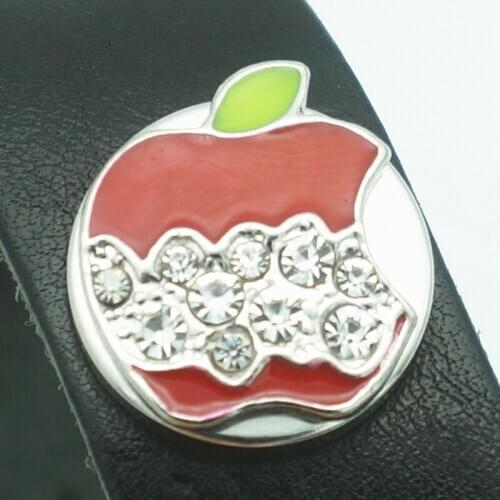 Fashion beauty Lovely apple rhinestone Oil 18MM metal snap buttons fit DIY 18mm snap jewelry wholesale