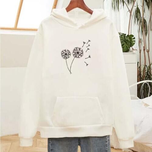 New Autumn Winter Wildflower Dandelion Printed Sweatshirt Women Harajuku Oversize Long Sleeve Clothes Hooded Pullover Tops Warm