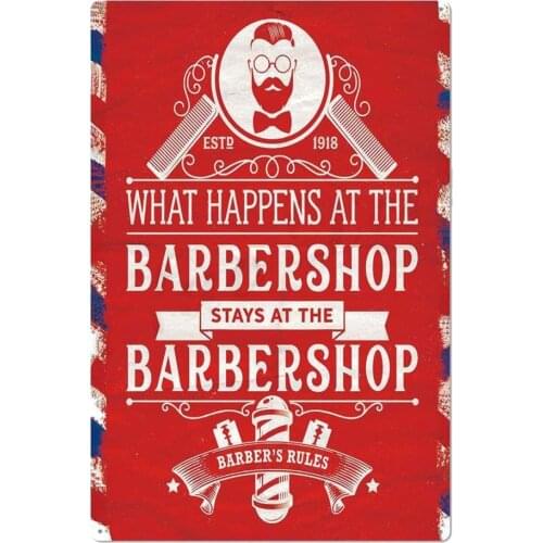 Original Retro Design Tin Metal Signs Wall Art | What Happens At The Barber Shop | Thick Tinplate Print Poster Wall Decoration