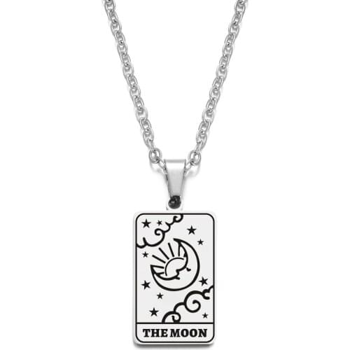 Stainless Steel Tarot Cards Pendant Necklace The Moon Tarot Divination Necklace Jewelry LGS1843