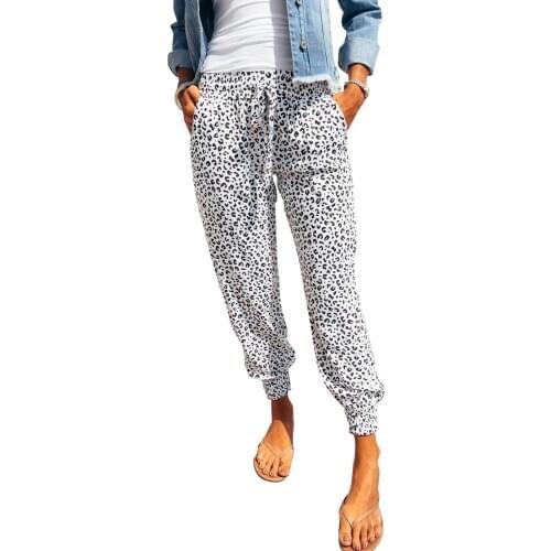 Gray/Brown/Green Breezy Leopard Joggers Women Casual Stylish Classic Leopard Print Self-Tie Adjustable Smocked Waist Pants