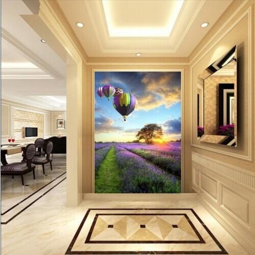 Drop Shipping photo Wallpaper 3D Purple Lavender Hot Air Balloon Pastoral Fresco Corridor Wallpaper High Quality Mural