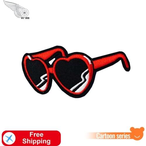 Heart Sunglasses Cartoon Patches Embroidered Ironing for Clothes Sewing Badges Summer Accessories Shirts Dress Hot Sale Applique
