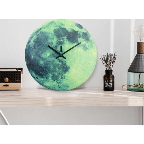 30 cm Moon Luminous Wall Clock 2019 New Arrival Hot Sales MDF Wood Circular Quartz Clocks Home Decor Bedroom Decoration Gifts