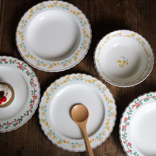 Golden Edge Blue Lace Small Fresh Garden Flower Dessert Plate /8 Inch Disk/Deep Dish Deep Bowl