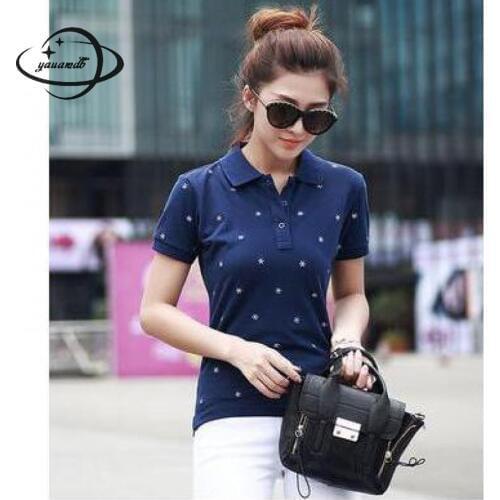 Yauamdb Women Polo Shirts Summer S-4XL Female Tops Tees Snow Embroider Short Sleeve Slim Fashion Ladies Clothes Ly59