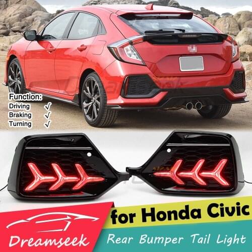 LED Rear Bumper Tail Light for Honda Civic Hatchback / Type R / Si Sedan 2017-2021 Stop Brake Lamp w/ Turn Signal Red Lens #YG