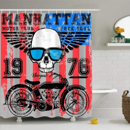 Shower Curtains 3D Motorcycle Skull Print Bathroom Waterproof Polyester Bath Curtain with Hooks Modern Decorative 180x180cm