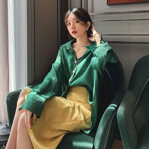 Summer 2021 Elegant Women Blouses Korean Fashion Button Up Shirt Solid Loose Long Sleeve Shirts Ladies Vintage Womens Shirts New