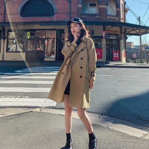 Womens Windbreaker Spring Autumn New British Fashion Pure Color High-quality Double-breasted Lace-up Commuter Feminine Coat 108