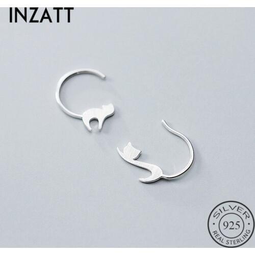 INZATT Real 925 Sterling Silver Cat Stud Earrings For Fashion Woman Cute Ear hook Fine Jewelry MInimalist Ins Hot Accessories