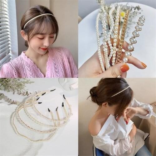 Simulation Pearl Hairbands Women Hair Accessories Korean Handmade Bow Flower Hoops Headband Wedding Ornaments