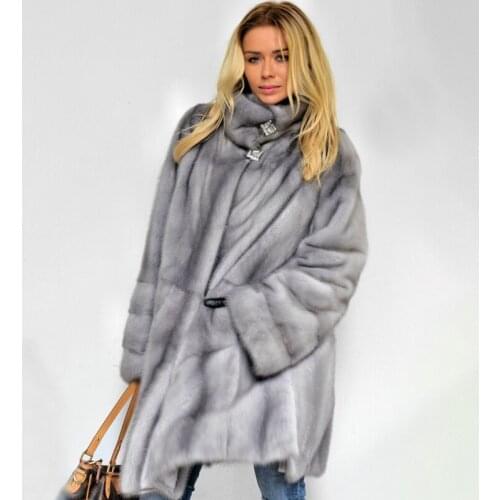 Long Natural Mink Fur Coat Stand Collar Women Winter Trendy Full Pelt Genuine Mink Fur Coat Outwear Women Real Fur Overcoats