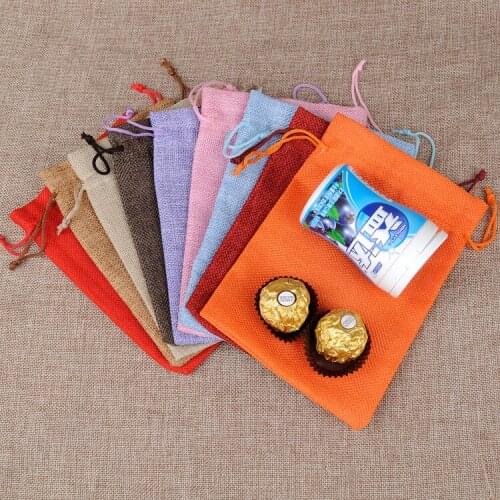 10PCS 17x23cm Jute Burlap Drawstring Jewelry Bags Christmas Halloween Wedding Birthday Party Candy Chocolate Gift Wrapping Bags