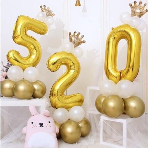 17pcs Birthday Balloons Set Chrome Metallic Latex Balloon 30inch Gold Number Crown Globos Kids Party gifts Baby Shower Decor